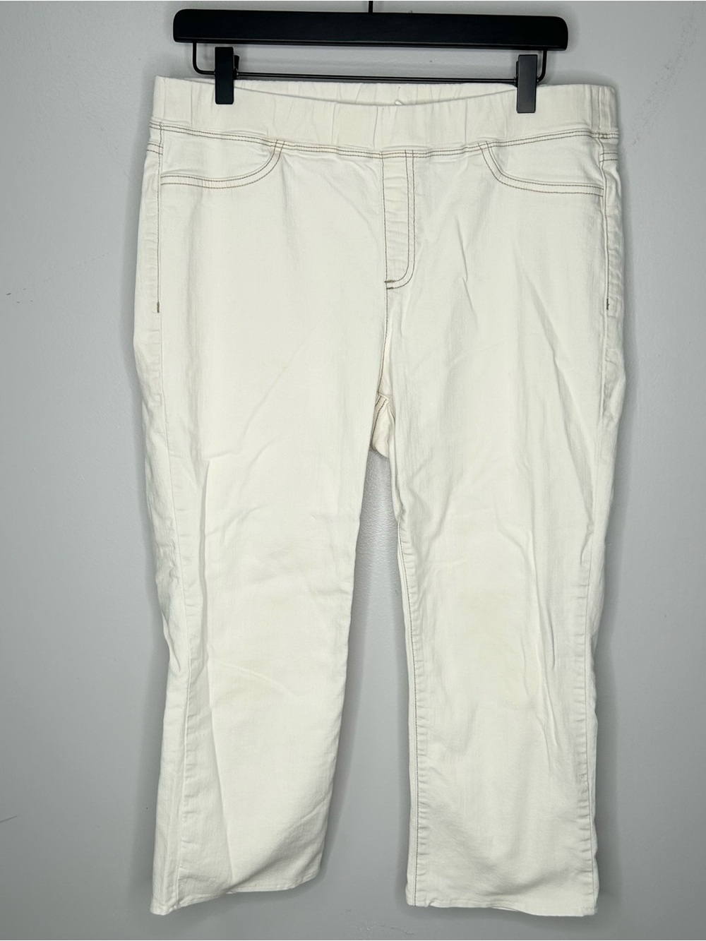 Eileen Fisher Ivory Organic Cotton Stretch Denim Pull On Crop Pants Size M